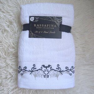 Halloween Hand Towels Set of 2 – White with Elegant Bat & Web Embroidery, NWT